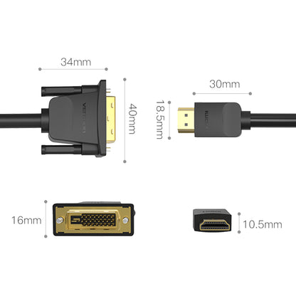 Vention HDMI to DVI Cable 24+1 (Male to Male) 1080p 60Hz Gold-plated with Bidirectional Transmission (Different Lengths Available) (ABF)