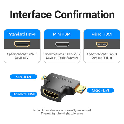Vention 2 in 1 Mini / Micro HDMI Male to HDMI Female Adapter 1080p 60Hz Gold-Plated (AGFBO)