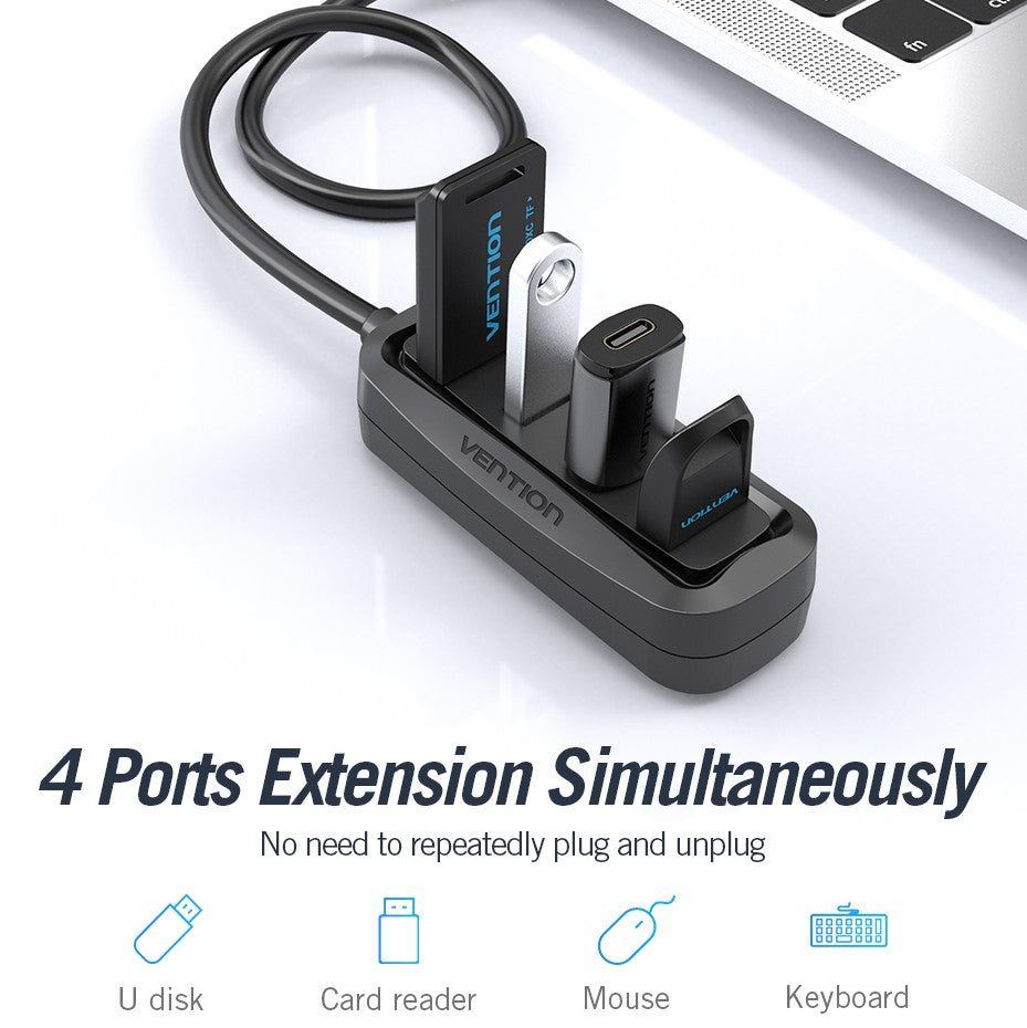Vention USB 2.0 Hub 4-Ports 480Mbps High-Speed Transfer with LED Indicator Lamp (Different Cable Lengths Available) (VAS-J43)
