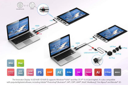 [CLEARANCE] XP-Pen Innovator 16 Graphic Display Tablet with 8 Customizable Shortcut Keys, 60 Degrees Tilt Function, and 8192 Levels Pressure Sensitive PA5 Battery-Free Stylus for Digital Arts ID160-F ID160 F ID160F