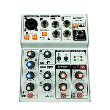 Konzert PMP-4+ 4-Channel Portable Audio Mixer with Mic/Line/Instrument Input, EQ and Effect, Record Via USB, Bluetooth, PC Sound Card and XLR/PL Combo