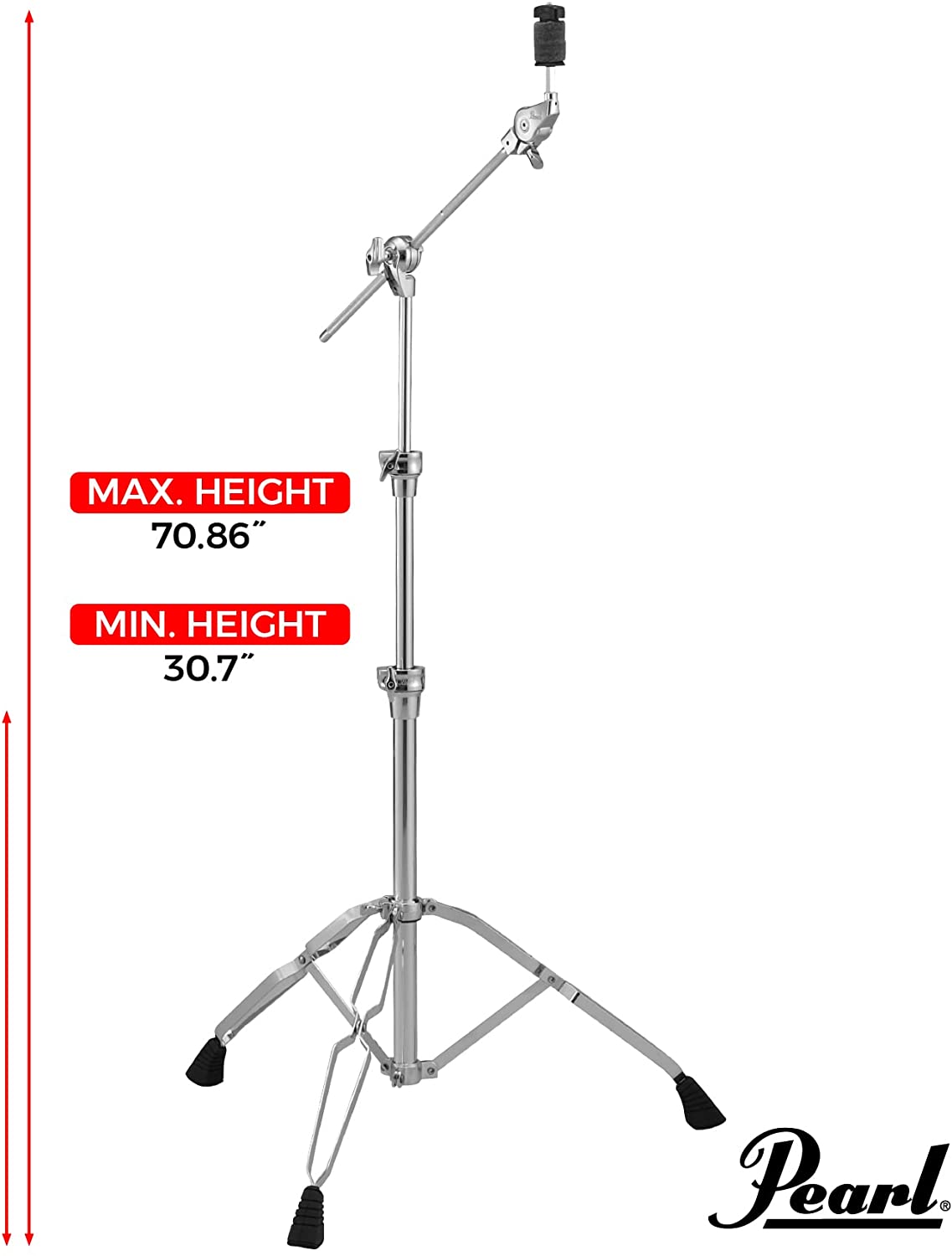 Pearl BC930 Heavy-Duty Cymbal Boom Stand with Double Braced Tripod Legs Die-Cast Joint Convertible Tilter