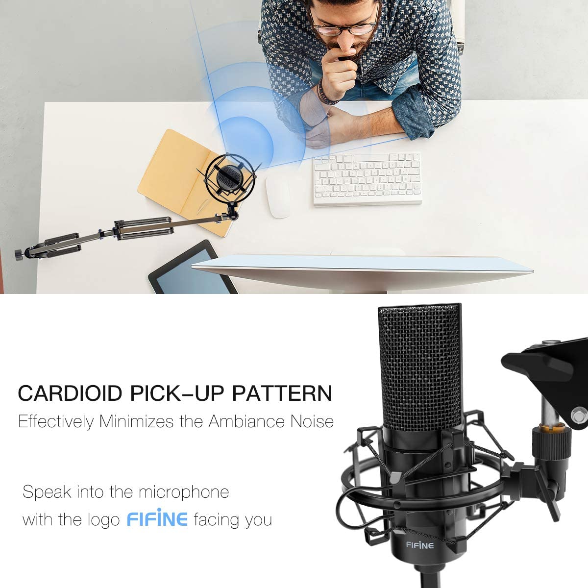 FIFINE K780 USB Streaming Microphone Kit, Condenser Studio Mic with Arm Stand & Pop Filter for Podcast Vocal Recording Singing YouTube Gaming Voice Over, Directional Computer Mic for PC iMac Laptop