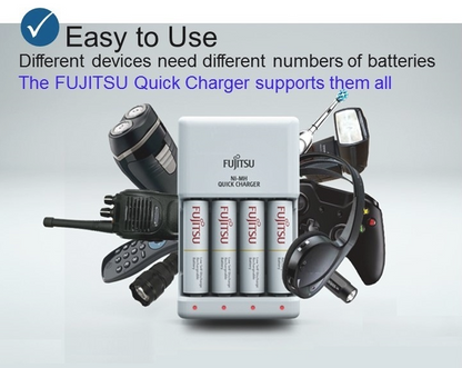 [CLEARANCE] Fujitsu FCT344CEFX Ni-MH Battery Quick Charger for AA and AAA Kit with Fujitsu AA 1.2V 1900mAh Rechargeable Batteries