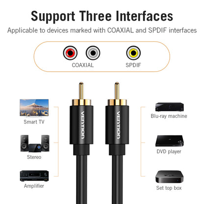 Vention RCA 2M Male to Male Coaxial Audio/Video Cable Gold-plated for Smart TV, Stereo, Amplifier, Blu-ray Machine, DVD Player and Set Top Box (VAB-R09)
