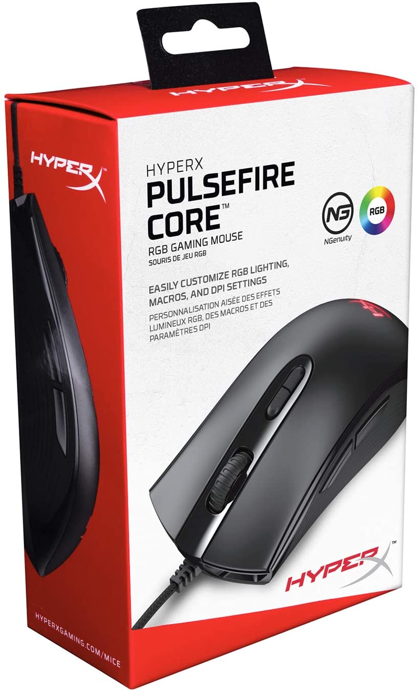 HyperX Pulsefire Core Wired RGB Gaming Mouse Symmetrical with Pixart 3327 Optical Sensor, 6200 DPI, 7 Programmable Buttons for PC PS5 PS4 Xbox One (HX-MC004B)