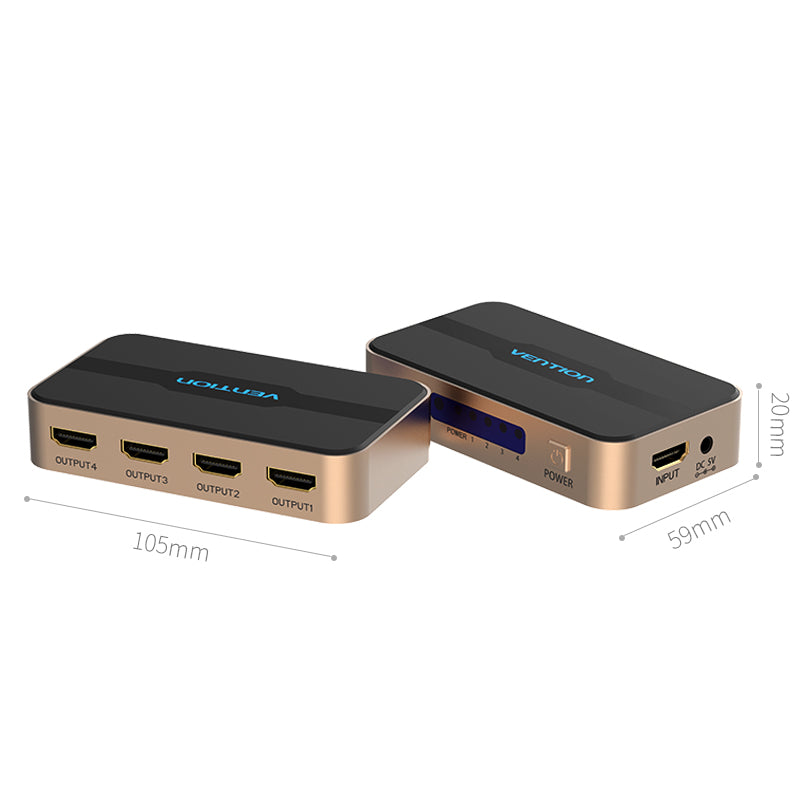 Vention 1 in 4 out HDMI 1.4 Splitter Aluminum Alloy 4K 30Hz with 30-meters Transmission and Sll9187B Chip (ACCG0)
