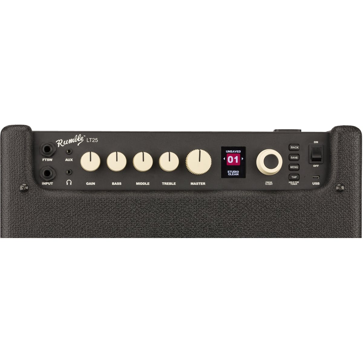 Fender Rumble LT25 Lightweight Electric Bass Combo Amplifier 25watts 120V (230V EUR) with 8in Speaker 1.8” Color Display 20 Effects 50 Presets USB Output