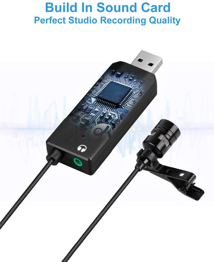 [CLEARANCE] Fifine K053 USB Lavalier Lapel Microphone Clip-on Cardioid Condenser Computer mic Plug and Play USB Microphone with Sound Card for PC and Mac