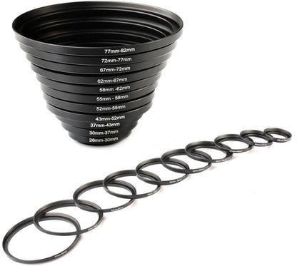 K&F Concept 11 in 1 Step Up Ring Set 26-30mm, 30-37mm, 37-43mm, 43-52mm, 52-55mm, 55-58mm, 58-62mm, 62-67mm, 67-72mm, 72-77mm, 77-82mm