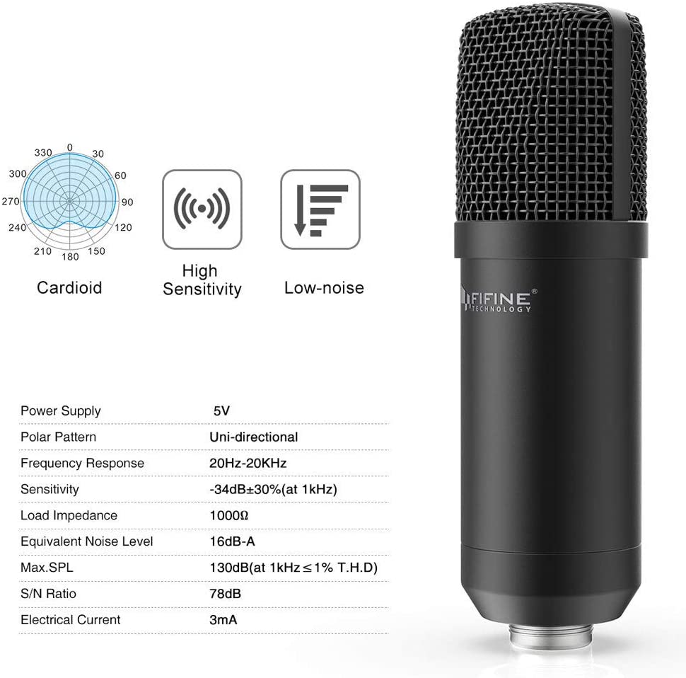 FIFINE T730 Professional Microphone Studio Kit with Desk Stand and Pop Filter for Gaming Podcast Broadcast Recording