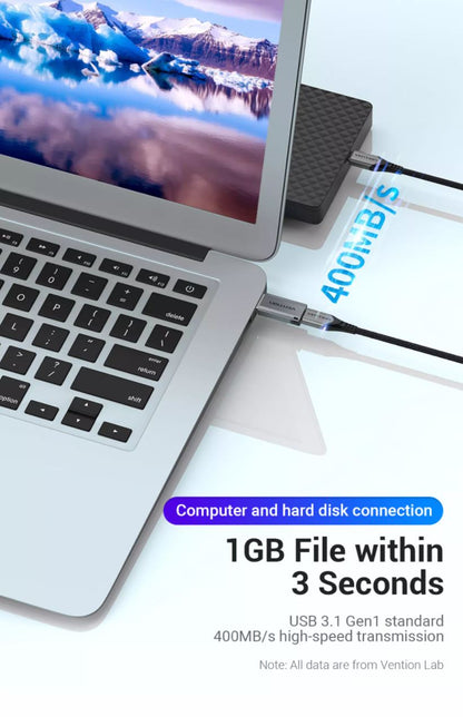 Vention USB 3.0 Male to USB-C Female Adapter 5Gbps High Speed Transfer Gray Aluminum Alloy Converter (CDPH0)