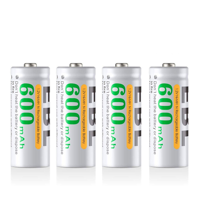 EBL TB-N600 1.2V N Cell 600mAh Ni-MH Nickel Metal Hydride Rechargeable Battery with Low Self Discharge, Environmental-Friendly Construction, and Included Storage Case for Portable and Emergency Electronics (Pack of 4)