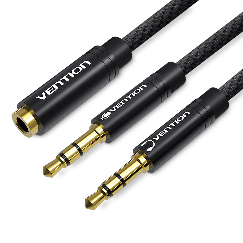 Vention Dual TRS 3.5mm Male to 4-Pole 3.5mm Female Fabric Braided Gold Plated (BBL) Audio Cable for Laptops, Sound Box, Mobile Phone, Amplifiers (Available in 0.3M, 0.6M, 1M)