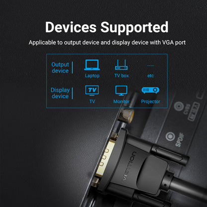 Vention 1080p VGA Cable (3+6) 5-Meters Male to Male Gold Plated (DAE) HD Video Connector for TV PC Projector