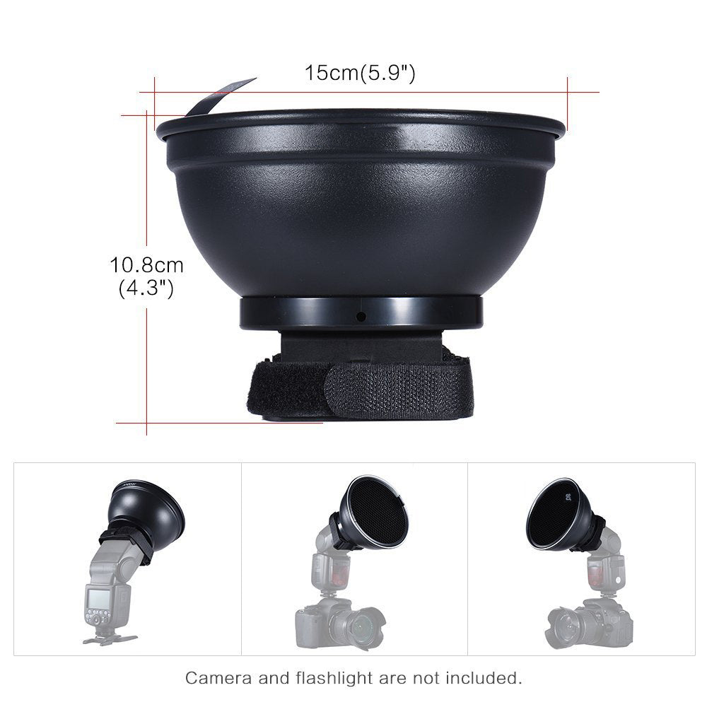 Pxel ST-1F 5.9inch /15cm Silver Beauty Dish Diffuser with 30 Degree Honeycomb Grid Speedlight Flash Snoot for Canon Nikon Yongnuo Godox Neewer Vivitar On-camera Flash Speedlite Photography