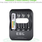 EBL LN-6201 4-Bay i-Quick Tech Smart Battery Charger with 2-Hour Fast Charging, USB-C and Micro USB Input, and Built-In LED Status Indicators for AA and AAA Ni-MH Batteries