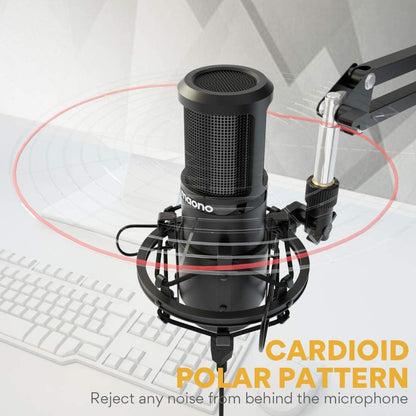 Maono AU-PM420 PM420 Plug and Play Professional USB Cardioid Condenser Microphone Kit with Boom Arm Stand for Podcasting, Recording, Broadcasting, Meetings and Gaming