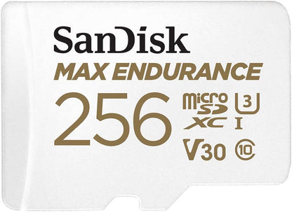 SanDisk MAX ENDURANCE microSD Card U3, V30, 4K UHD SDXC Class 10, 100mb/s and 40mb/s Read and Write Speed with Adapter (64GB, 128GB, 256GB)