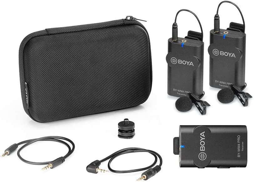 BOYA BY-WM4 Pro K2 Portable 2.4G Wireless Microphone System(Dual Transmitters + One Receiver) with Hard Case for DSLR Camera Camcorder Smartphone PC Tablet Sound Audio Recording Interview