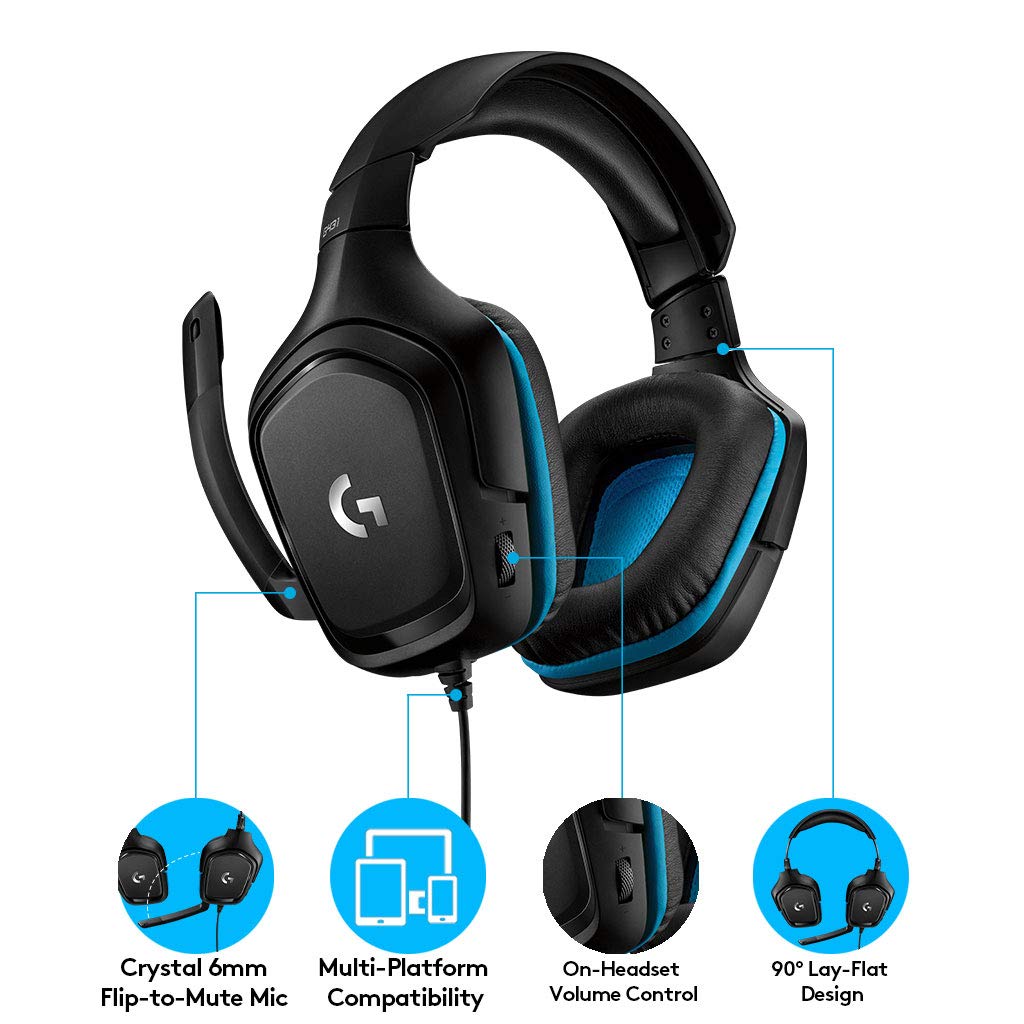 Logitech G431 7.1 Surround Sound Wired Gaming Headset with DTS Headphone for Gaming PC, Mac