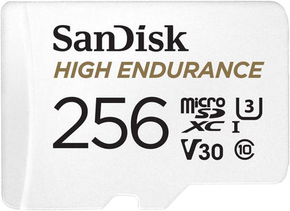 SanDisk HIGH ENDURANCE microSD Card U3, V30, 4K UHD SDXC Class 10, 100mb/s and 40mb/s Read and Write Speed with Adapter (32GB, 64GB, 128GB, 256GB)