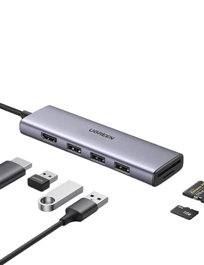 [CLEARANCE] UGREEN 6-in-1 USB-C Hub with 4K 60Hz HDMI USB-A 3.0 Ports and Built-in SD microSD Card Reader for PC Laptop Computers | 70410