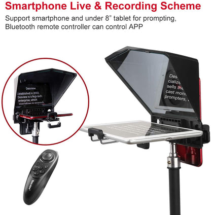 Desview / Bestview T2 8" Universal Teleprompter with Horizontal / Vertical Shooting, Bluetooth Remote Control and Mobile App Support for Smartphone, Tablet, DSLR Camera Portable for Youtube Interview Studio