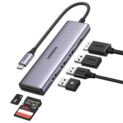 [CLEARANCE] UGREEN 6-in-1 USB-C Hub with 4K 60Hz HDMI USB-A 3.0 Ports and Built-in SD microSD Card Reader for PC Laptop Computers | 70410