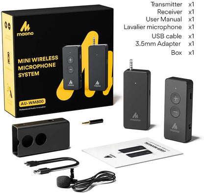 [CLEARANCE] Maono AU-WM800 WM800 Plug and Play Mini Wireless Lavalier Microphone System with Stable Transmission Ultra Lightweight External Lapel Microphone with Volume Adjustment for Vlogging, Video Recording, Interviews