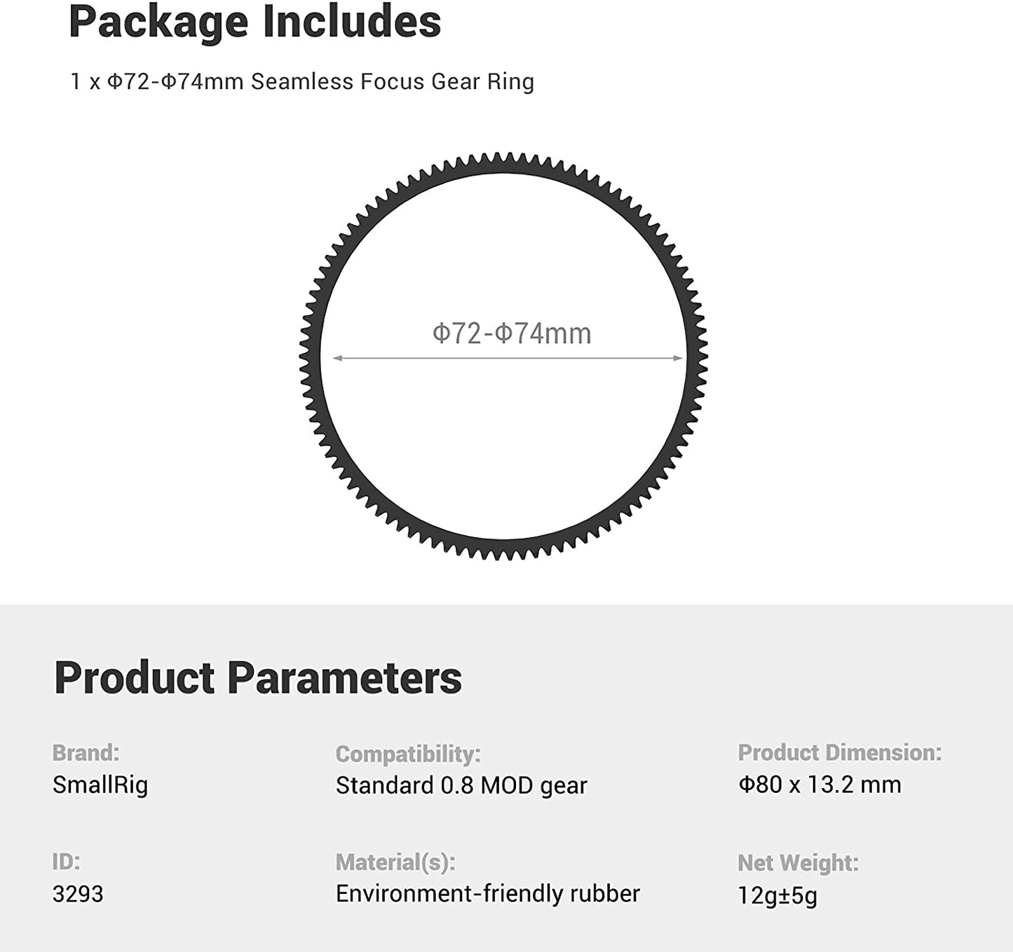 SmallRig Seamless Focus Gear Ring with 0.8 MOD for Stable Focal Length Adjustment 62.5mm to 64.5mm 66mm to 68mm 72mm to 74mm 75mm to 77mm 78mm to 80mm 81mm to 83mm 3291 3292 3293 3294 3295 3296