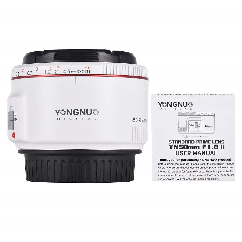 Yongnuo 50MM YN50MM II Version 2 50mm f/1.8 White Body Prime Lens for Canon EF Auto Focus