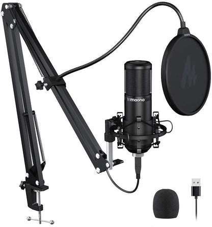 Maono AU-PM420 PM420 Plug and Play Professional USB Cardioid Condenser Microphone Kit with Boom Arm Stand for Podcasting, Recording, Broadcasting, Meetings and Gaming