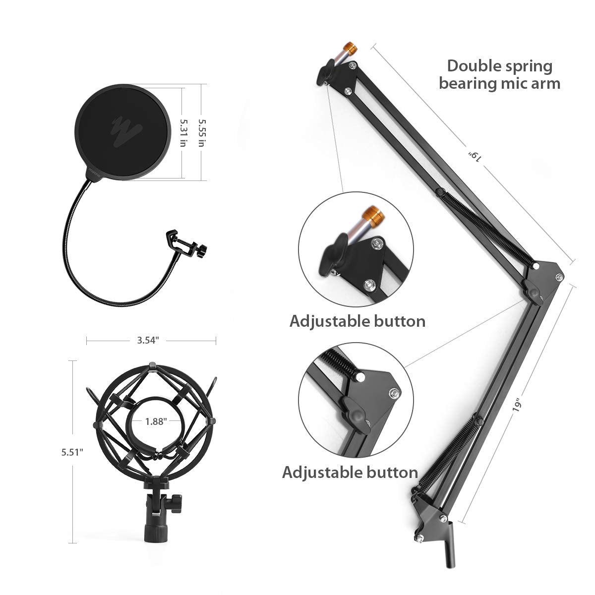 Maono AU-A03 Condenser Podcast Studio Microphone with Boom Arm Kit for Youtube Recording Vlog Livestream