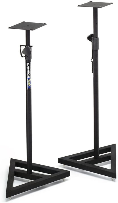 Samson MS200 Studio Monitor Stands with Adjustable Height, Heavy Duty Triangular Metal Base for Recordings and Concerts