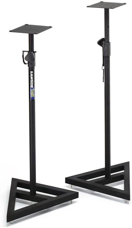 Samson MS200 Studio Monitor Stands with Adjustable Height, Heavy Duty Triangular Metal Base for Recordings and Concerts