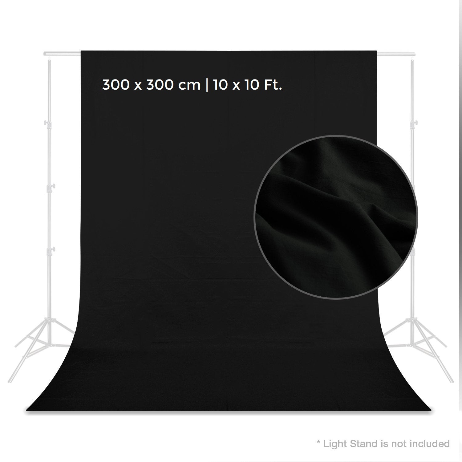 Pxel AA-ML3030B 300cm x 300cm Seamless Muslin Background Cloth Backdrop Black