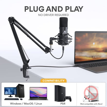 [CLEARANCE] Maono AU-A04 PLUS A04 PLUS Plug and Play Podcast USB Condenser Microphone Set for Livestreaming, Voice Over, Youtube, Gaming, ASMR