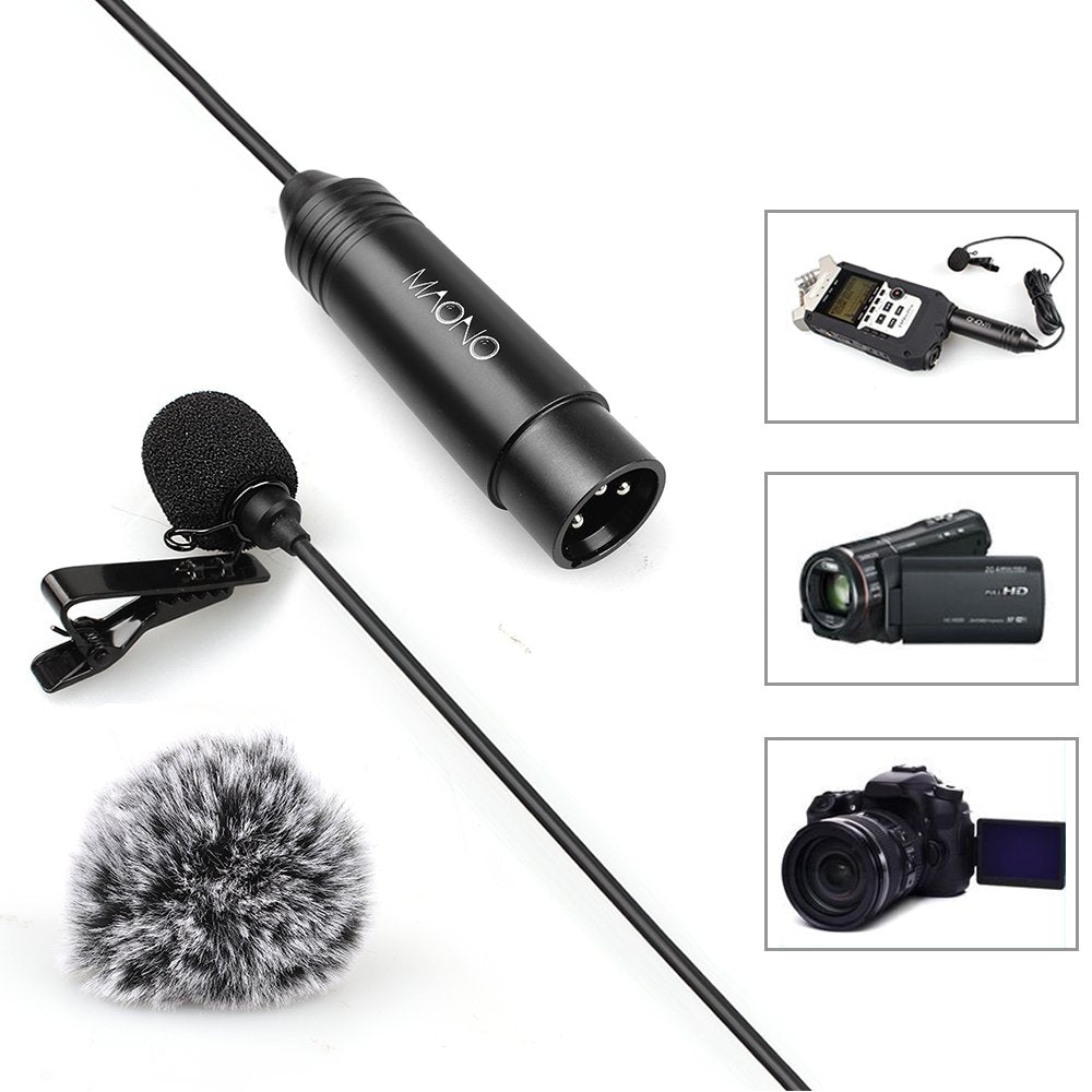 Maono AU-XLR20 XLR20 Omnidirectional Condenser Metal Lapel Lavalier Microphone 20ft Self-Powered