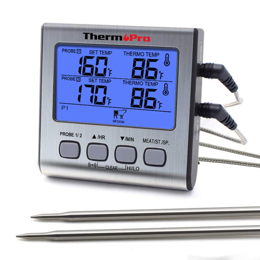 ThermoPro TP17 Dual Probe Digital Cooking Meat Large LCD Backlight Food Grill Thermometer with Timer Mode for Smoker Kitchen Oven BBQ