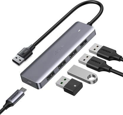 UGREEN Ultra Slim 4 Port USB 3.0 Hub with MicroUSB Power Delivery and 5Gbps Data Speed for PC and Laptop | 50985