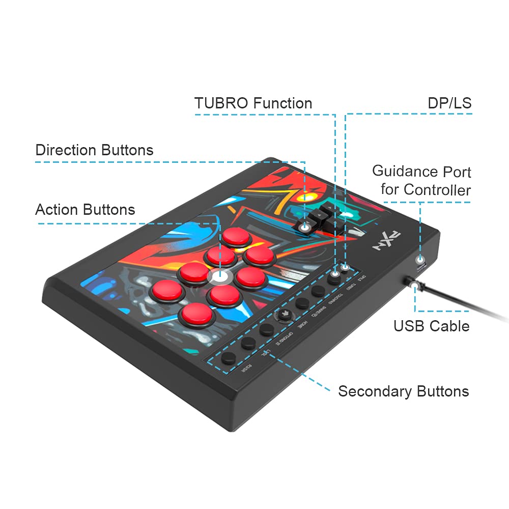  PXN-X8 Arcade Fight Stick Mechanical direction button  controller with TURBO Macro Functions Plug and play Arcade Fighting For PC,  PS3, PS4, Xbox One Xbox Series X/S Android TV Box, N-Switch 