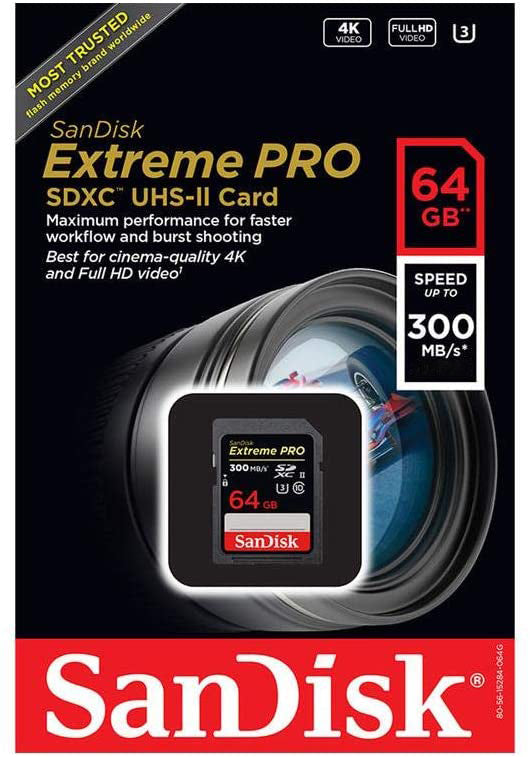 Sandisk Extreme Pro SD Card 64GB UHS II SDXC Class 10, 300MB/s and