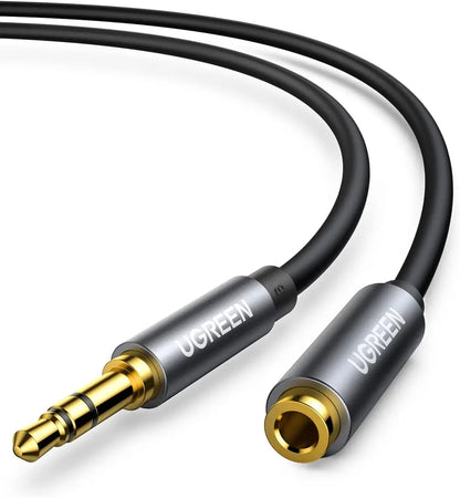 [CLEARANCE] UGREEN 3.5mm AUX Male to Female Gold-Plated Aluminum Extension Cable with HiFi Stereo Audio for Laptop, PC, Smartphone (5M)