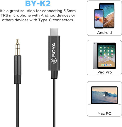 [CLEARANCE] Boya BY-K2 3.5mm TRS (Male) to USB Type-C (Male) 20cm Audio Adapter Cable for Android Devices