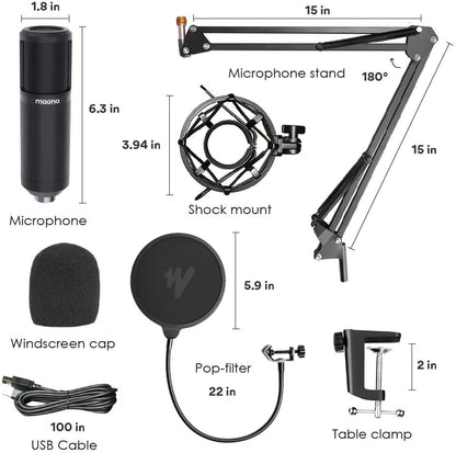 Maono AU-PM420 PM420 Plug and Play Professional USB Cardioid Condenser Microphone Kit with Boom Arm Stand for Podcasting, Recording, Broadcasting, Meetings and Gaming