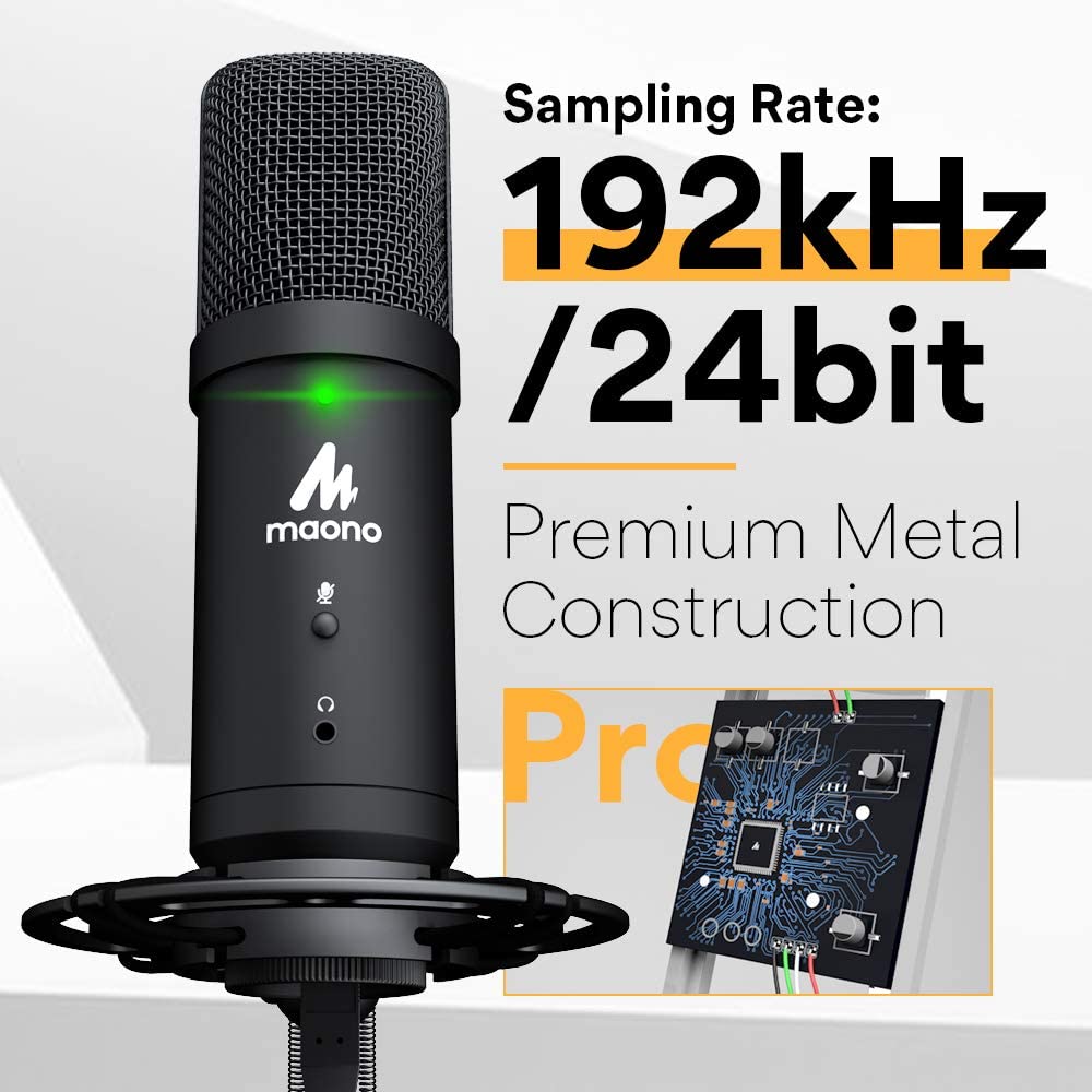 MAONO AU-PM401 PM401 Plug and Play Professional Cardioid Condenser Monitorable Podcast USB Microphone Kit with Mute Control and LED Indicator Light for Video Recording, Podcasting, Gaming, Youtube, Skype