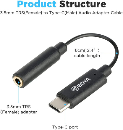 Boya BY-K4 3.5mm TRS (Female) to Type-C (Male) 20cm Audio Cable Adapter for Android Devices