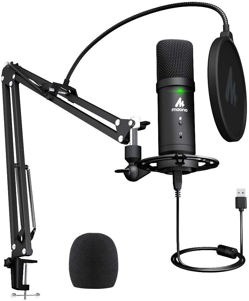 MAONO AU-PM401 PM401 Plug and Play Professional Cardioid Condenser Monitorable Podcast USB Microphone Kit with Mute Control and LED Indicator Light for Video Recording, Podcasting, Gaming, Youtube, Skype