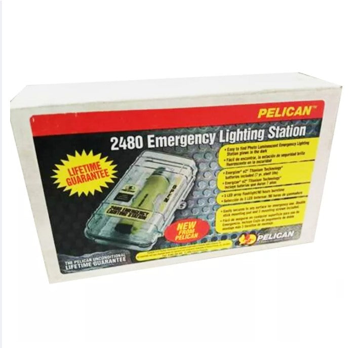 Pelican 2480 Emergency Lighting Station with MityLite Photoluminescent Flashlight LED up to 90 Hours Usage and Glow In The Dark Case 2480ELS